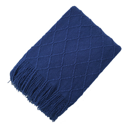Manta de Lana Tejida Jacquard Diamante Nórdica de Color Sólido - Image 5