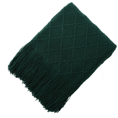 Manta de Lana Tejida Jacquard Diamante Nórdica de Color Sólido - Image 14