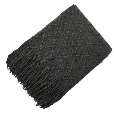 Manta de Lana Tejida Jacquard Diamante Nórdica de Color Sólido - Image 8