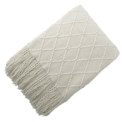 Manta de Lana Tejida Jacquard Diamante Nórdica de Color Sólido - Image 9