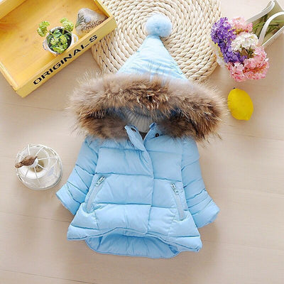Chaqueta Acolchada Infantil con Plumón Grueso y Cuello de Piel Real