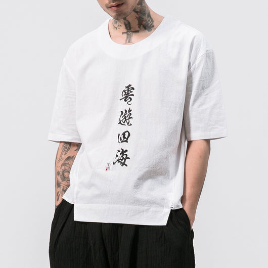 Camiseta de Algodón Bordada Cuello Redondo Manga Corta para Hombre - Image 11