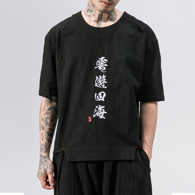 Camiseta de Algodón Bordada Cuello Redondo Manga Corta para Hombre - Image 7