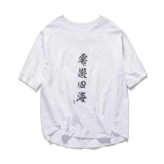 Camiseta de Algodón Bordada Cuello Redondo Manga Corta para Hombre - Image 10
