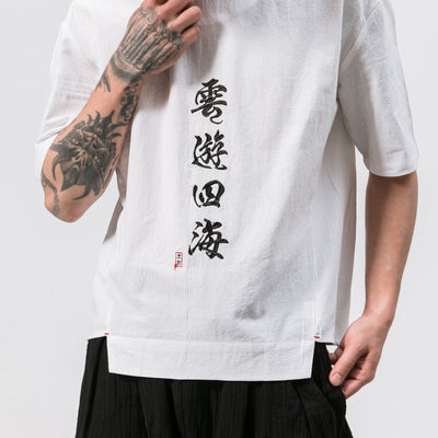 Camiseta de Algodón Bordada Cuello Redondo Manga Corta para Hombre - Image 5