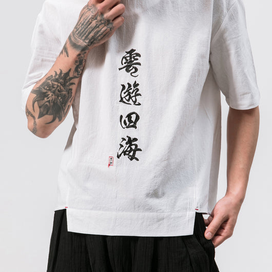 Camiseta de Algodón Bordada Cuello Redondo Manga Corta para Hombre - Image 5
