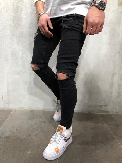 Jeans Rotos Ajustados de Corte Recto para Hombre - Diseño Negro Moderno - Image 13