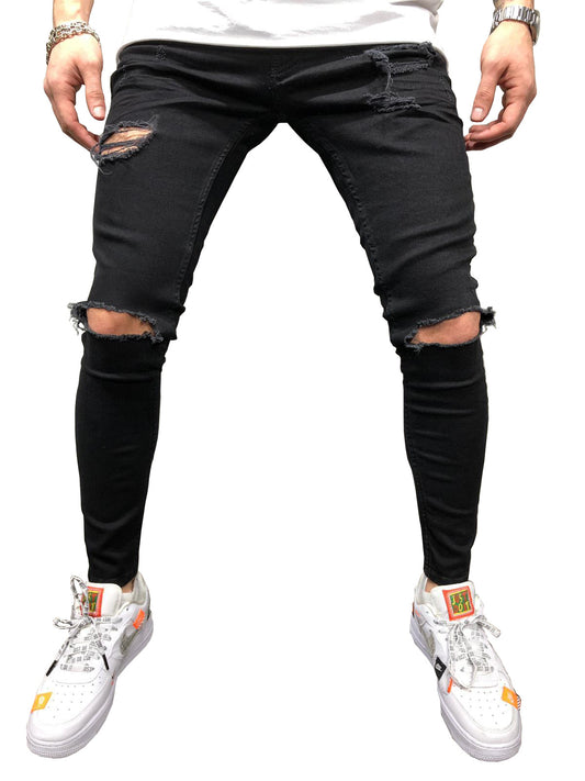 Jeans Rotos Ajustados de Corte Recto para Hombre - Diseño Negro Moderno - Image 2