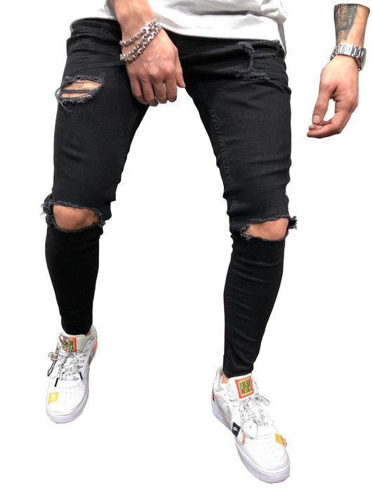 Jeans Rotos Ajustados de Corte Recto para Hombre - Diseño Negro Moderno - Image 5