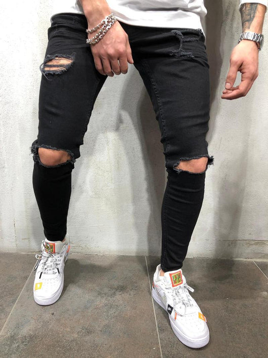 Jeans Rotos Ajustados de Corte Recto para Hombre - Diseño Negro Moderno - Image 4