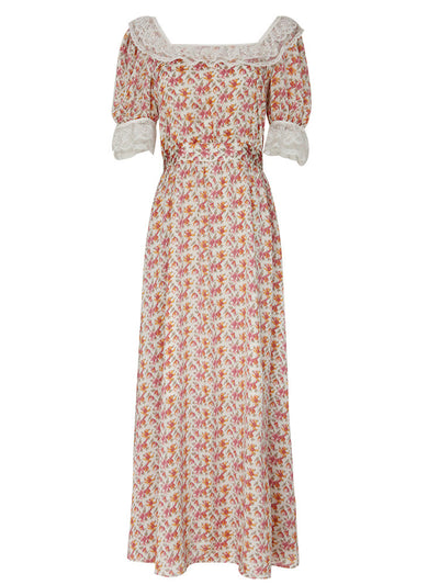 Vestido Floral Chiffon con Cuello Francés y Mangas Abullonadas - Elegancia Fresca para el Verano - Image 4