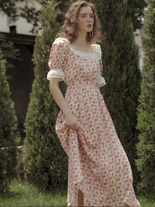 Vestido Floral Chiffon con Cuello Francés y Mangas Abullonadas - Elegancia Fresca para el Verano - Image 6