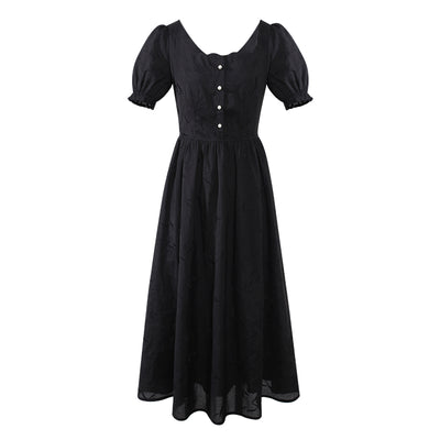 Vestido Retro con Bordado de Pétalos y Botones Perla Cuello Cuadrado - Image 8