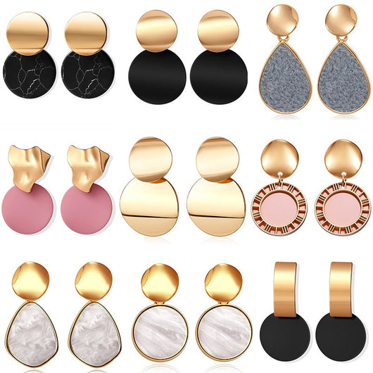 Aretes Colgantes Geométricos Dorados con Concha - Diseño Coreano Moderno - Image 25
