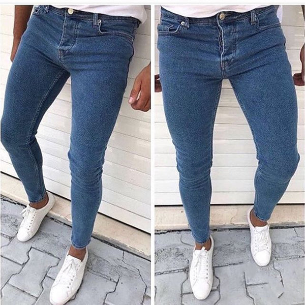 Jeans Slim Fit Casual de Color Liso