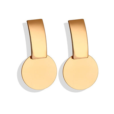 Aretes Colgantes Geométricos Dorados con Concha - Diseño Coreano Moderno - Image 15