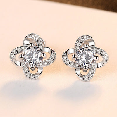 Aretes de Plata de Ley S925 con Circonita 3A Diseño Trébol de Cuatro Hojas - Image 6