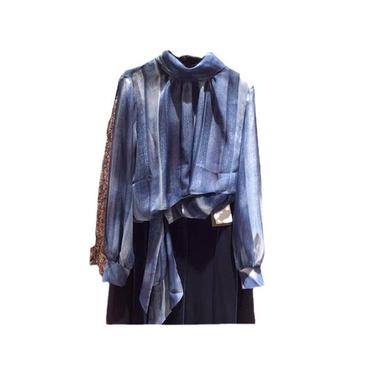 Camisa Suelta de Manga Larga con Cinturón Transparente Azul - Image 8