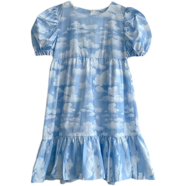 Vestido Estampado Cielo Azul y Nubes Blancas - Diseño Coreano Minimalista