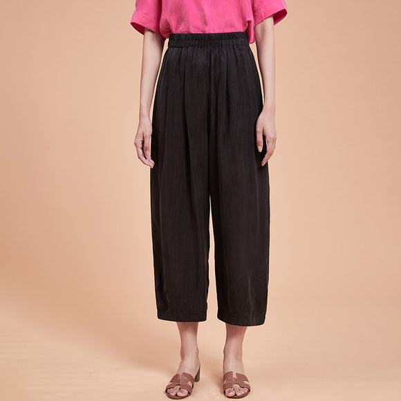 Pantalón Cropped Ancho con Drapeado Elegante