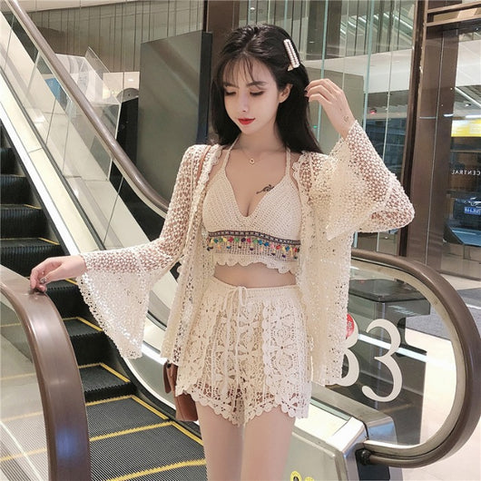 Traje de Baño Crochet Backless con Detalles de Perlas - Image 13