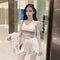 Traje de Baño Crochet Backless con Detalles de Perlas