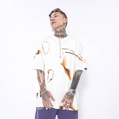 Playera Manga Corta Estampado Llama Fuego Tendencia Urbana Hombre - Image 7