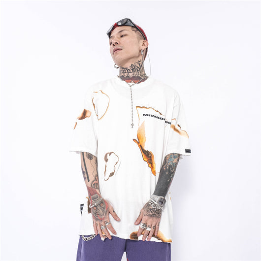Playera Manga Corta Estampado Llama Fuego Tendencia Urbana Hombre - Image 7