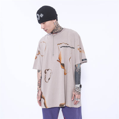 Playera Manga Corta Estampado Llama Fuego Tendencia Urbana Hombre