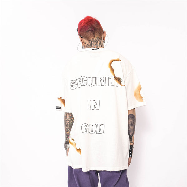 Playera Manga Corta Estampado Llama Fuego Tendencia Urbana Hombre