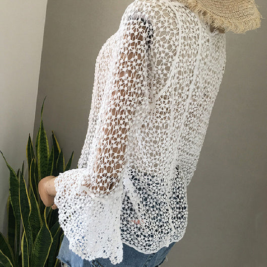 Traje de Baño Crochet Backless con Detalles de Perlas - Image 6