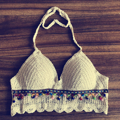 Traje de Baño Crochet Backless con Detalles de Perlas - Image 8