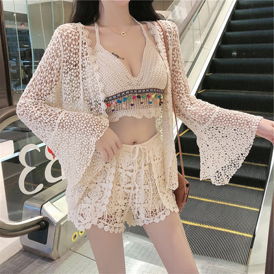 Traje de Baño Crochet Backless con Detalles de Perlas - Image 9