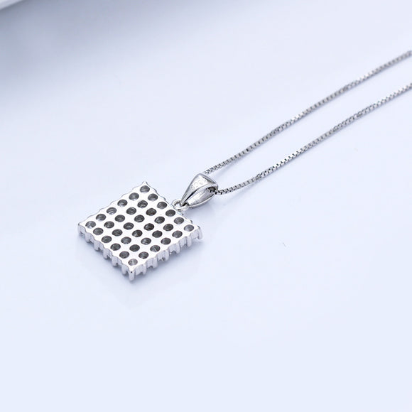 Collar de Plata 925 con Circonita Micro-incrustada y Cadena de Caja