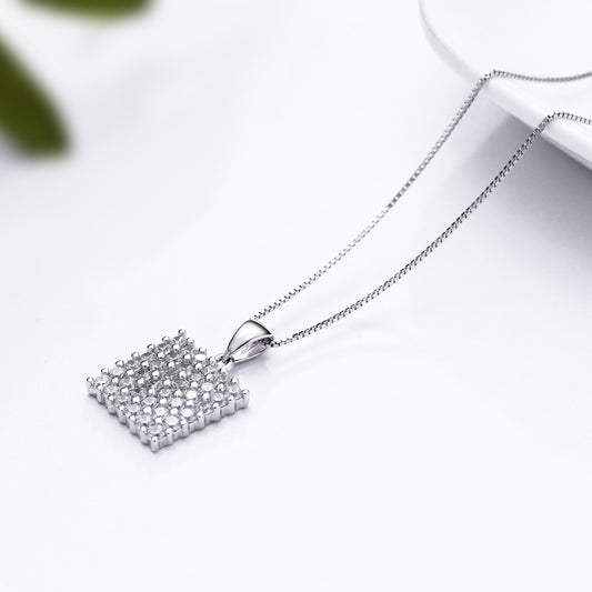 Collar de Plata 925 con Circonita Micro-incrustada y Cadena de Caja