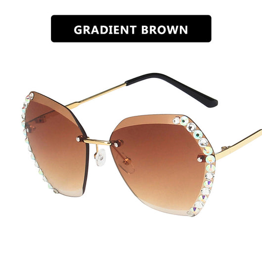 Gafas de Sol Poligonales sin Marco con Detalles de Diamantes - Image 10