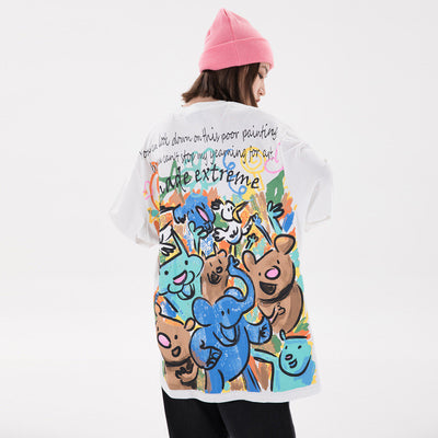 Playera Suelta Estilo Hong Kong con Estampado Divertido para Parejas - Image 4