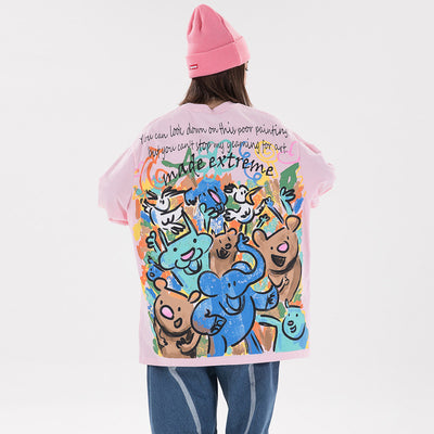 Playera Suelta Estilo Hong Kong con Estampado Divertido para Parejas - Image 6