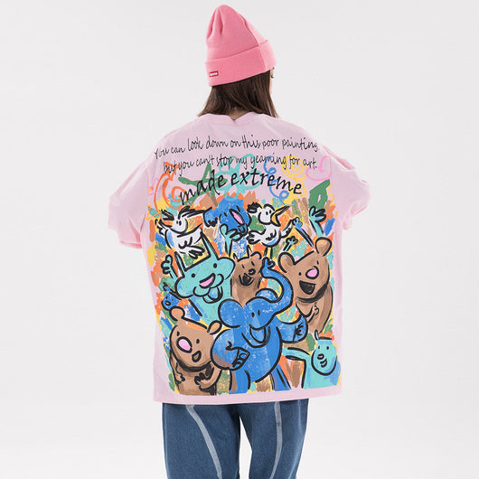 Playera Suelta Estilo Hong Kong con Estampado Divertido para Parejas - Image 6