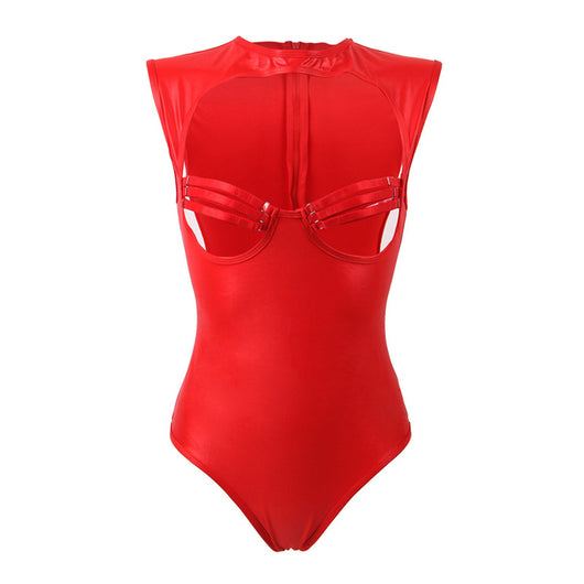 Traje de Baño Enterizo Cuero Sintético Sexy Estilo Europeo - Image 2