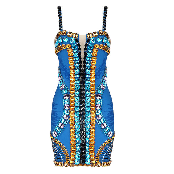 Vestido Ajustado de Fiesta con Tirantes Brillantes y Escote Halter