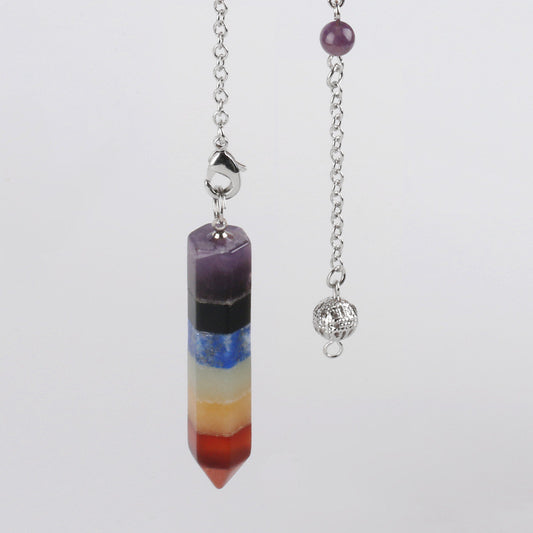Colgante Péndulo de Cristal Natural de Siete Chakras con Prisma Hexagonal