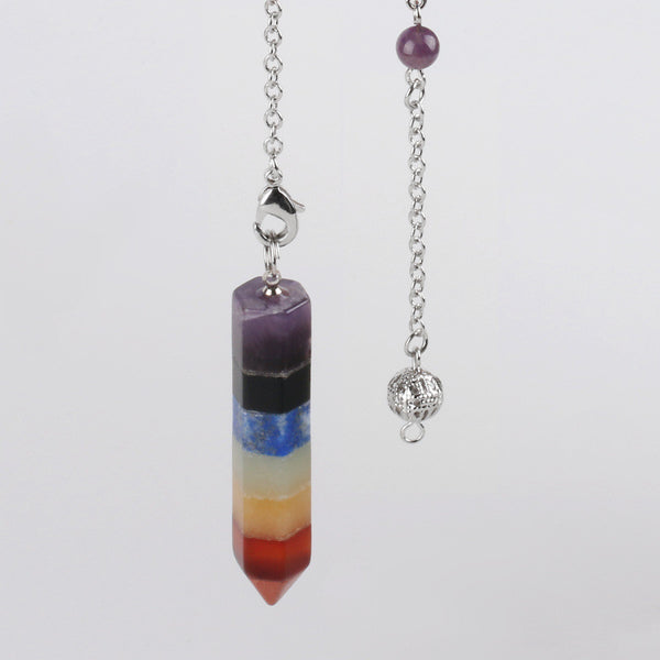 Colgante Péndulo de Cristal Natural de Siete Chakras con Prisma Hexagonal