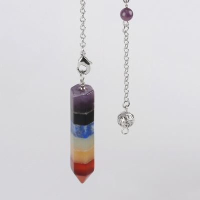 Colgante Péndulo de Cristal Natural de Siete Chakras con Prisma Hexagonal
