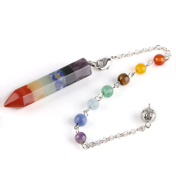 Colgante Péndulo de Cristal Natural de Siete Chakras con Prisma Hexagonal