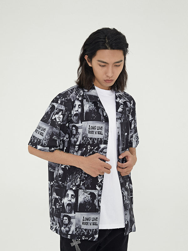 Playera Manga Corta Estampado Blanco y Negro Total