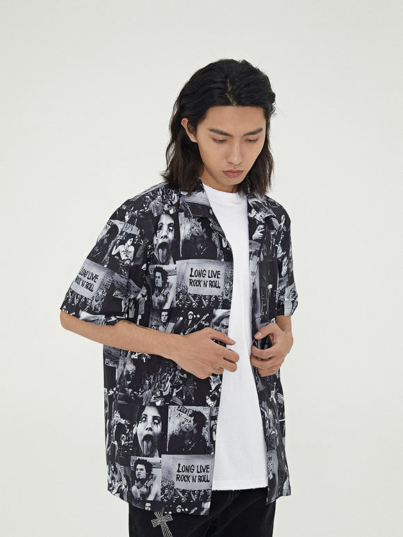 Playera Manga Corta Estampado Blanco y Negro Total