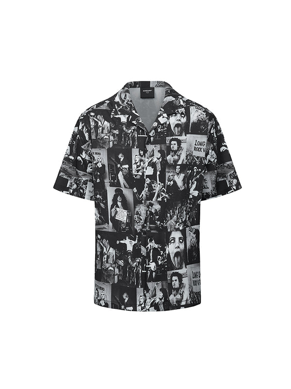 Playera Manga Corta Estampado Blanco y Negro Total