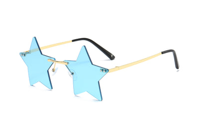 Rimless star fashion sunglasses with bright yellow lenses and gold-colored metal frames, featuring black earpieces. - Image 5