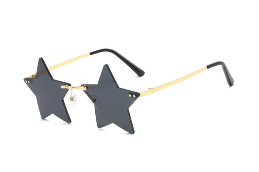 Rimless star fashion sunglasses with bright yellow lenses and gold-colored metal frames, featuring black earpieces. - Image 2